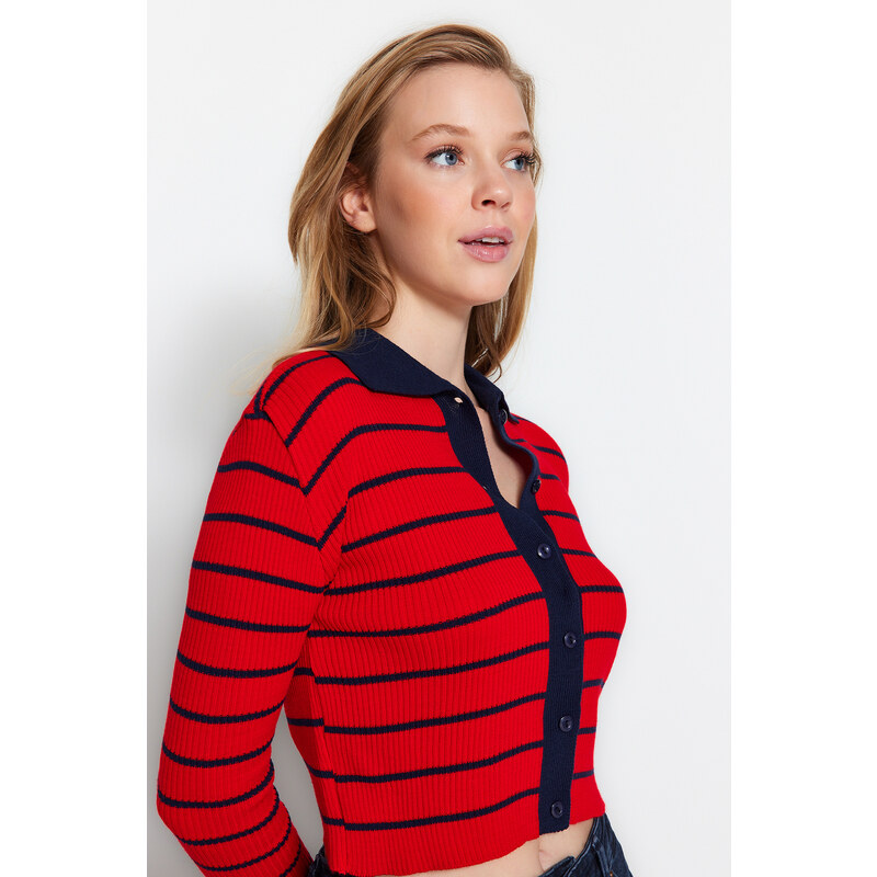 Trendyol Navy Blue Striped Knitwear Cardigan