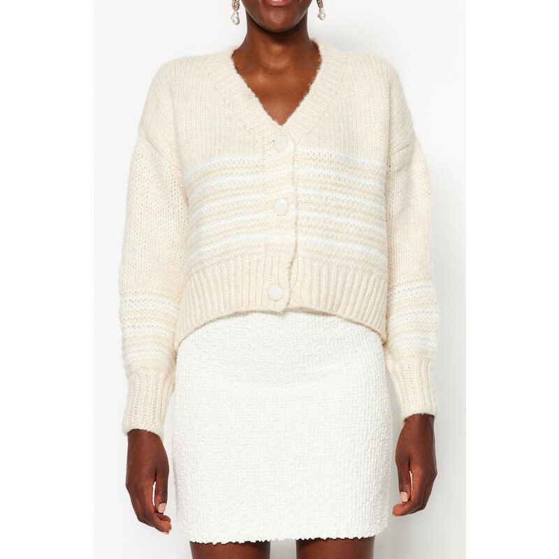 Trendyol Stone Soft Textured Striped Knitwear Cardigan