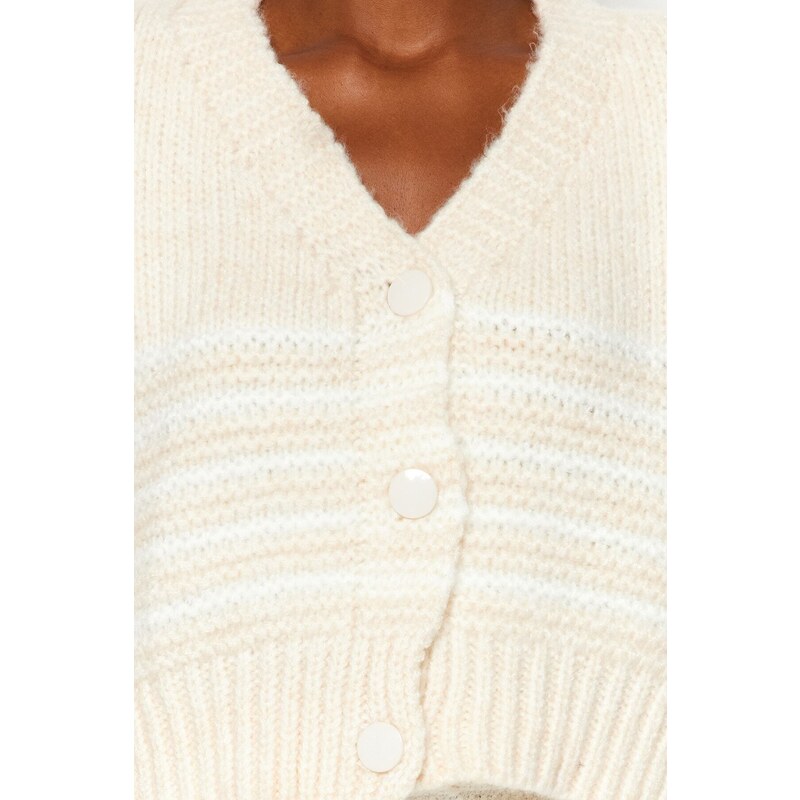 Trendyol Stone Soft Textured Striped Knitwear Cardigan