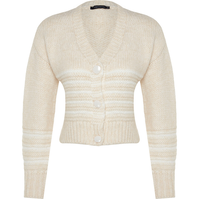 Trendyol Stone Soft Textured Striped Knitwear Cardigan