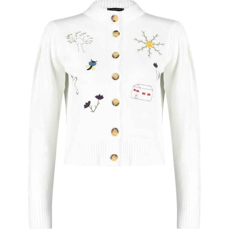 Trendyol Ecru Embroidery Detailed Knitwear Cardigan