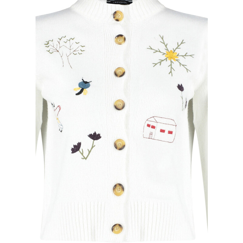 Trendyol Ecru Embroidery Detailed Knitwear Cardigan