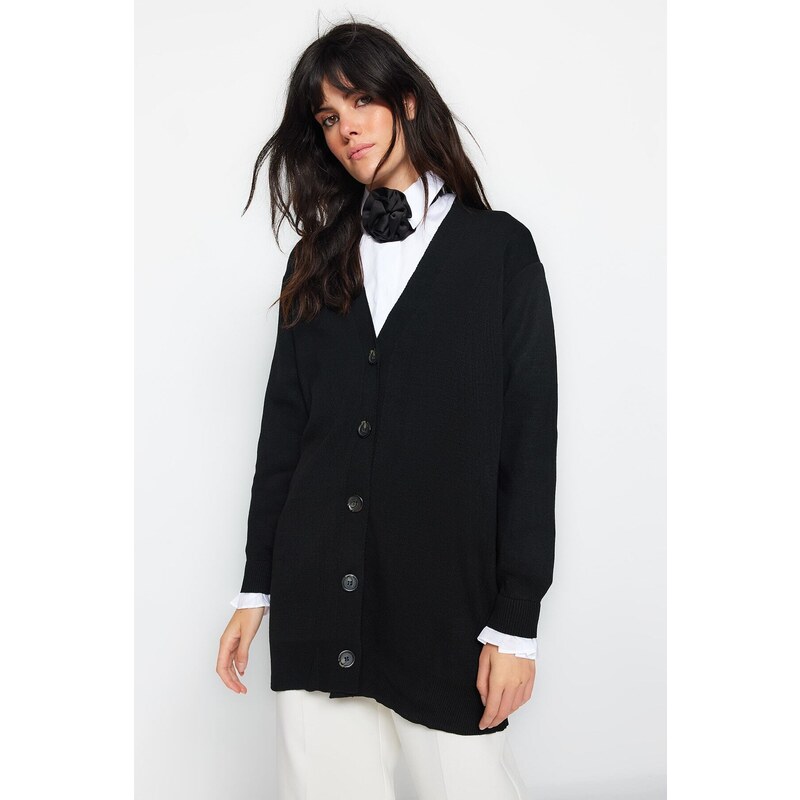 Trendyol Black Fabric on the sleeves Pleat Detail Knitwear Cardigan