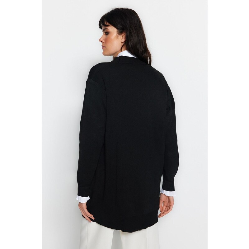 Trendyol Black Fabric on the sleeves Pleat Detail Knitwear Cardigan