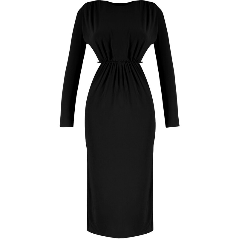 Trendyol černé pletené lemované elegantní večerní šaty s oknem /