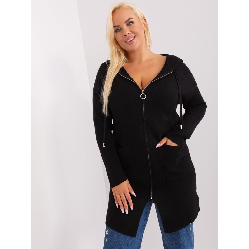 Fashionhunters Černý kardigan plus size s viskózou