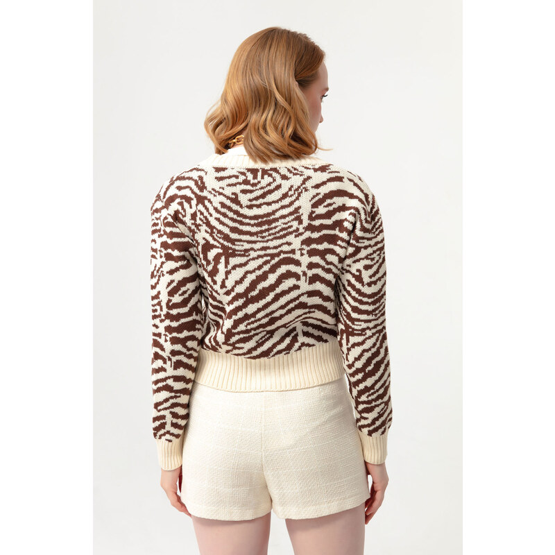 Lafaba Women's Brown Zebra Pattern Sweater Cardigan