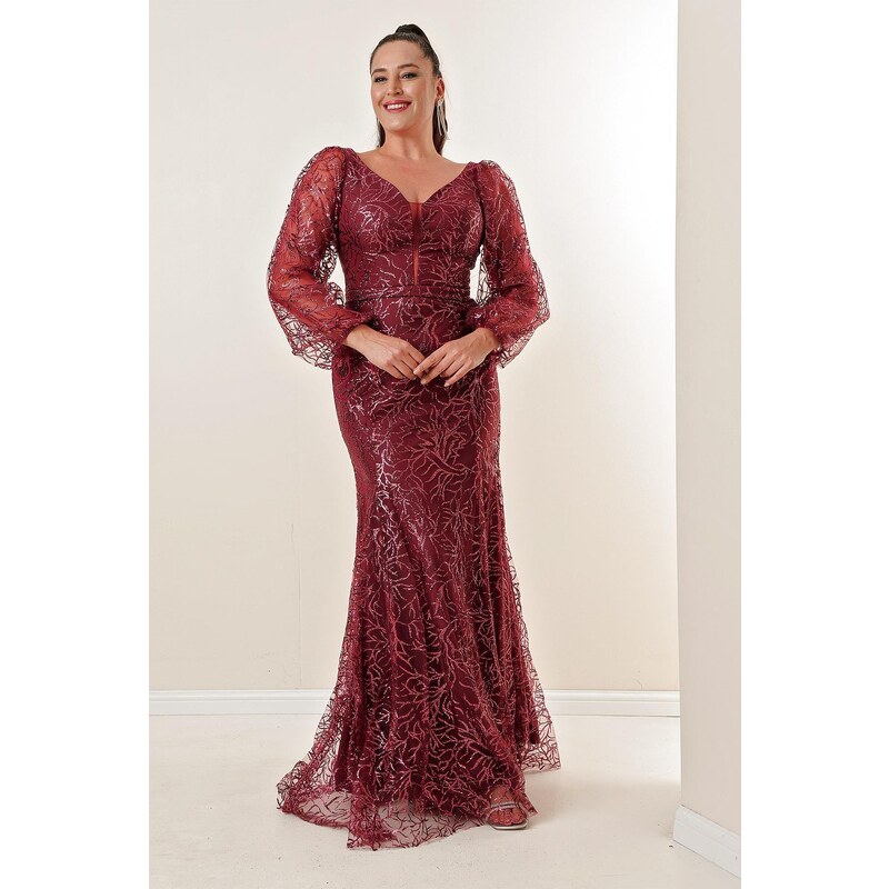 By Saygı Dlouhé plus size šaty se třpytivým vzorem