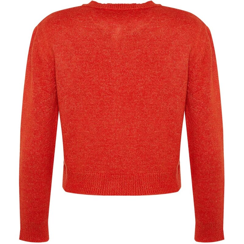 Trendyol Orange Soft Textured Jewel Button Pletený svetr