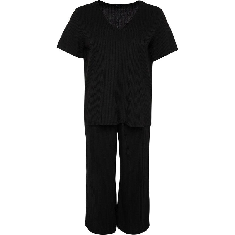 Trendyol Curve Black Knitted Pajamas Set