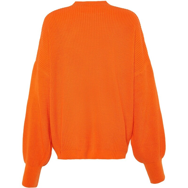 Trendyol Orange Wide Fit Crew Neck Pletený svetr