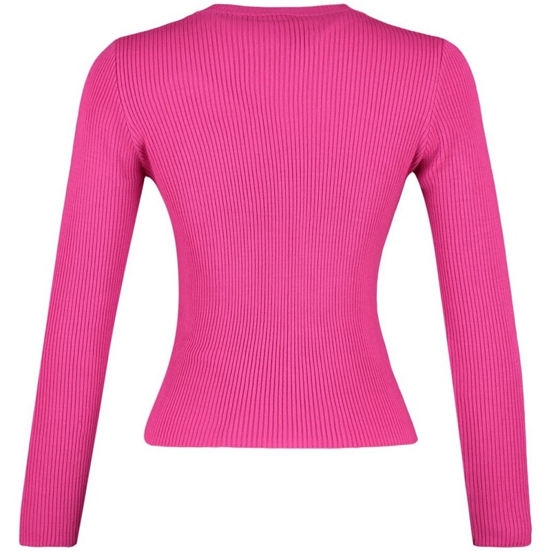 Trendyol Fuchsia Basic žebrovaný pletený svetr