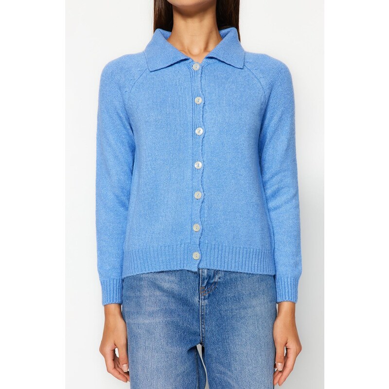 Trendyol světle modrý pletený svetr s měkkou texturou roláku