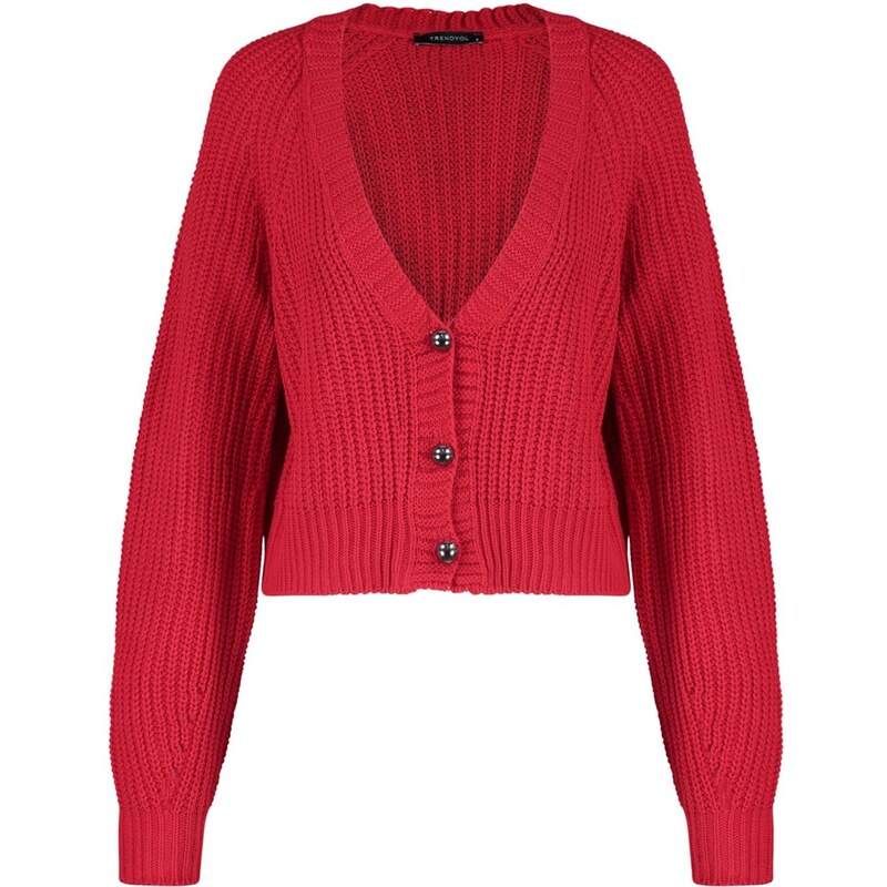 Trendyol Red Crop Pletený svetr s výstřihem do V