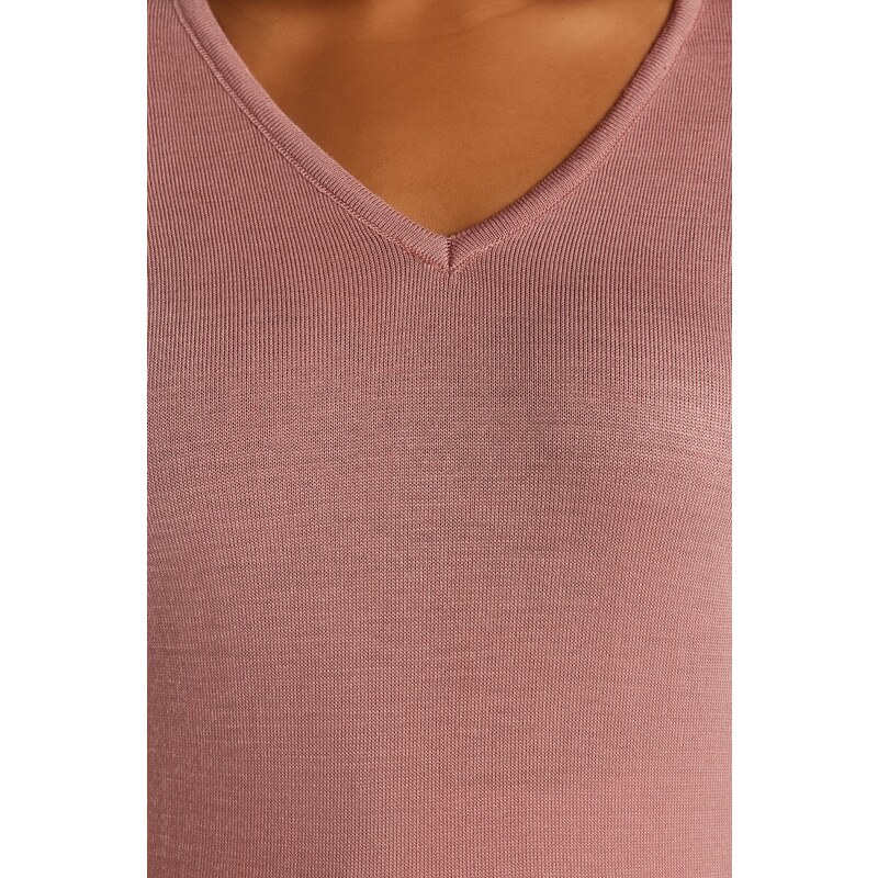 Trendyol Curve Dusty Rose V-Neck Button Detailní pletený svetr
