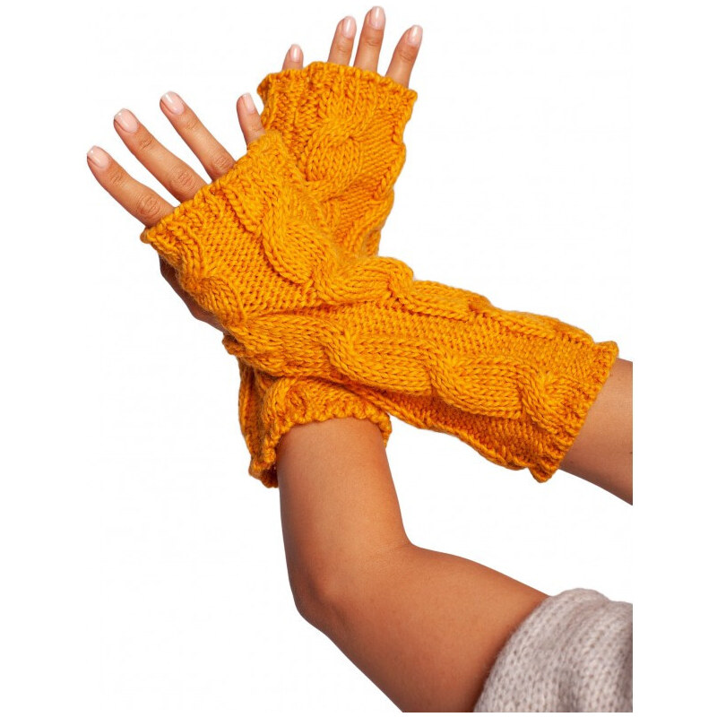 BK098 Pletené rukavice bez prstů - medové