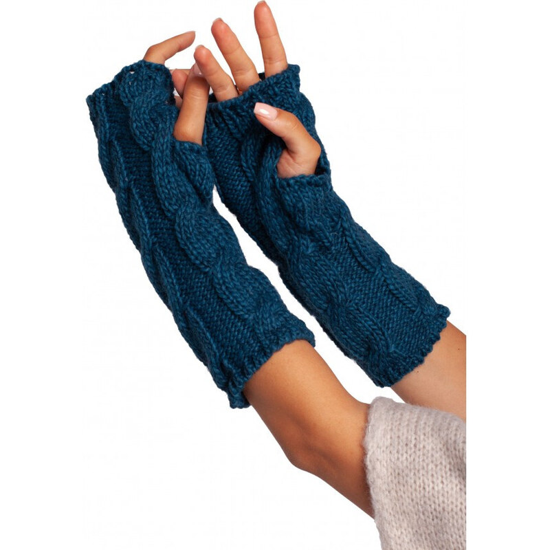 BK098 Pletené rukavice bez prstů - ocean blue