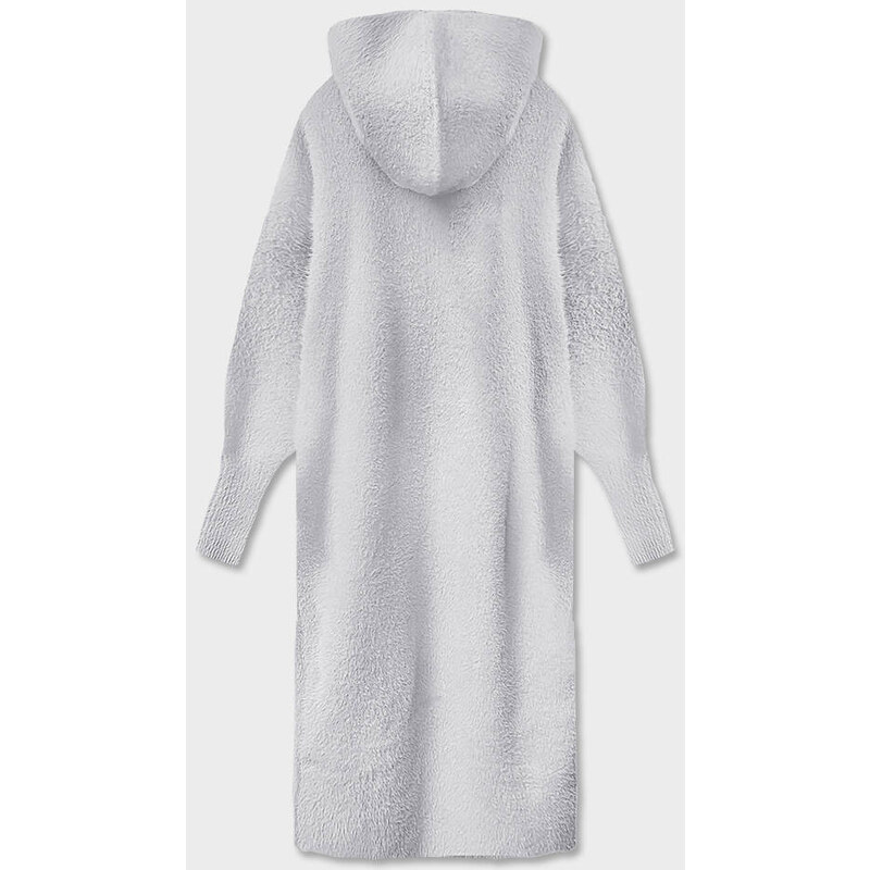 MADE IN ITALY Světle šedý dlouhý vlněný přehoz přes oblečení typu alpaka s kapucí (M105)