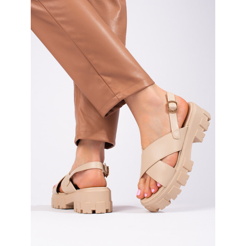 VINCEZA Exkluzívní dámské hnědé sandály bez podpatku