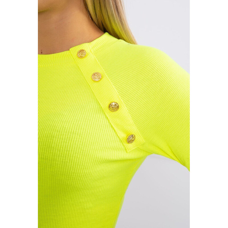 K-Fashion Halenka s ozdobnými knoflíky žlutá neonová