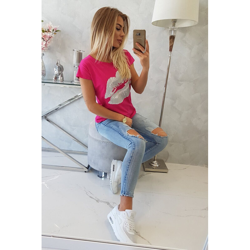 K-Fashion Halenka s potiskem rtů fuchsiová 84211360