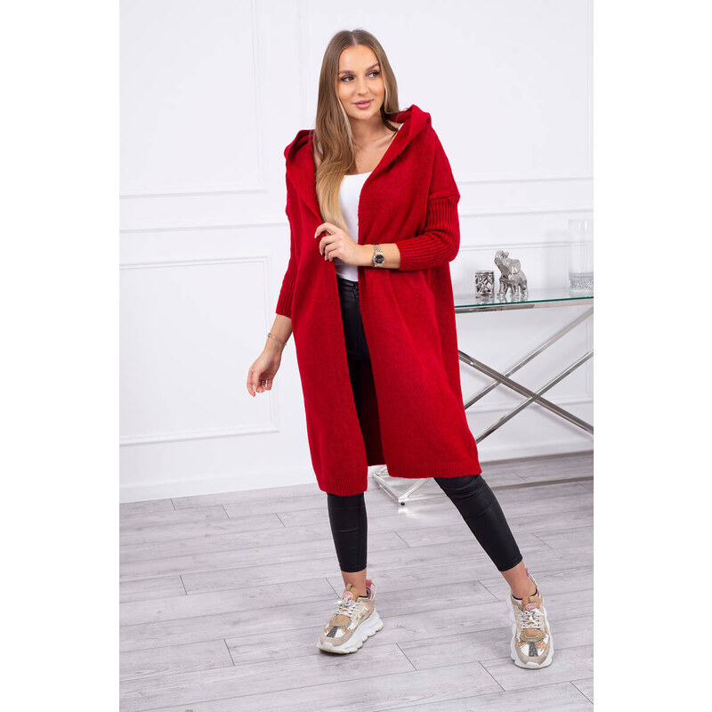 K-Fashion Svetr s kapucí červený
