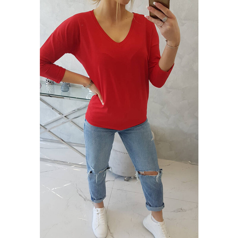 K-Fashion Halenka s výstřihem do V červená