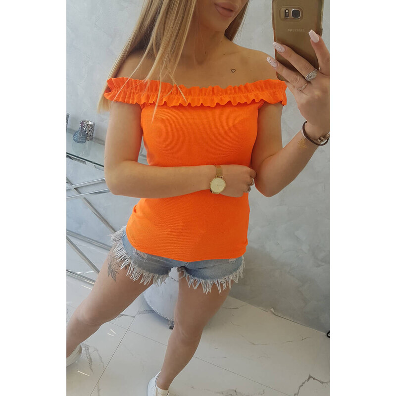K-Fashion Španělská halenka s volánky oranžová neonová