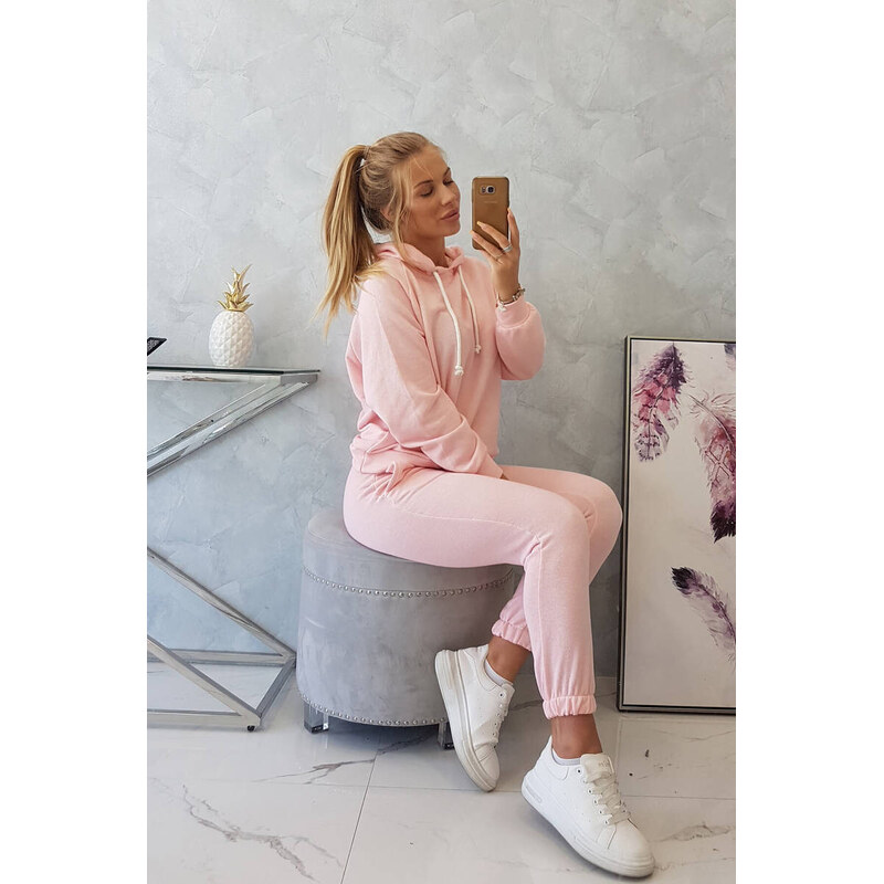 K-Fashion Tepláková souprava s kapucí pudrově růžová