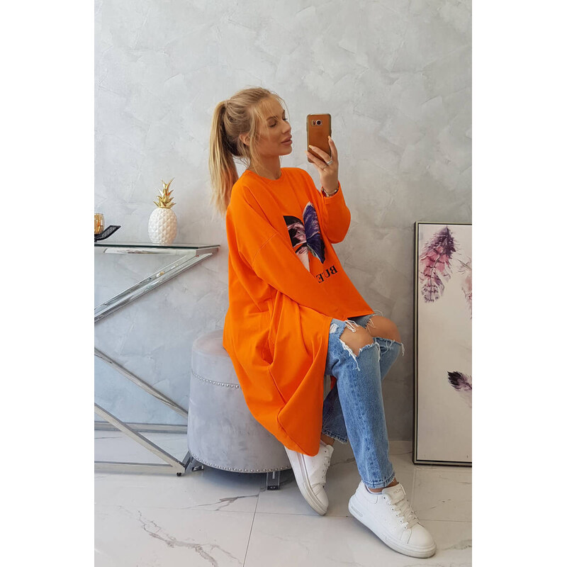 K-Fashion Oversize halenka s potiskem oranžová