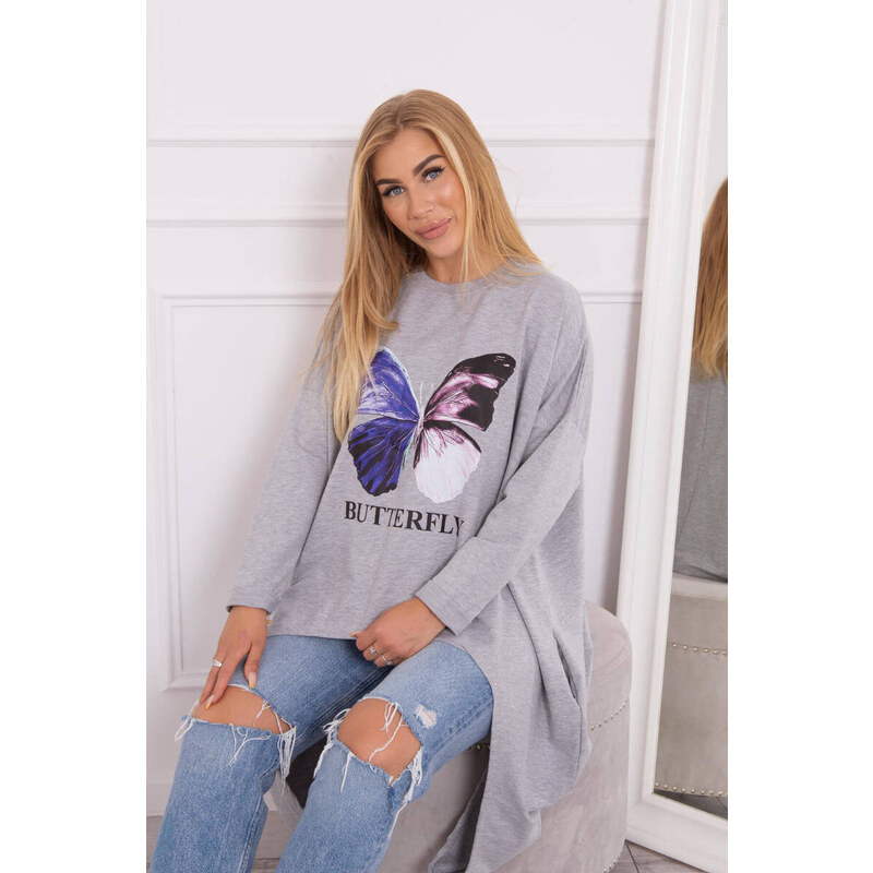 K-Fashion Halenka oversize s potiskem šedá