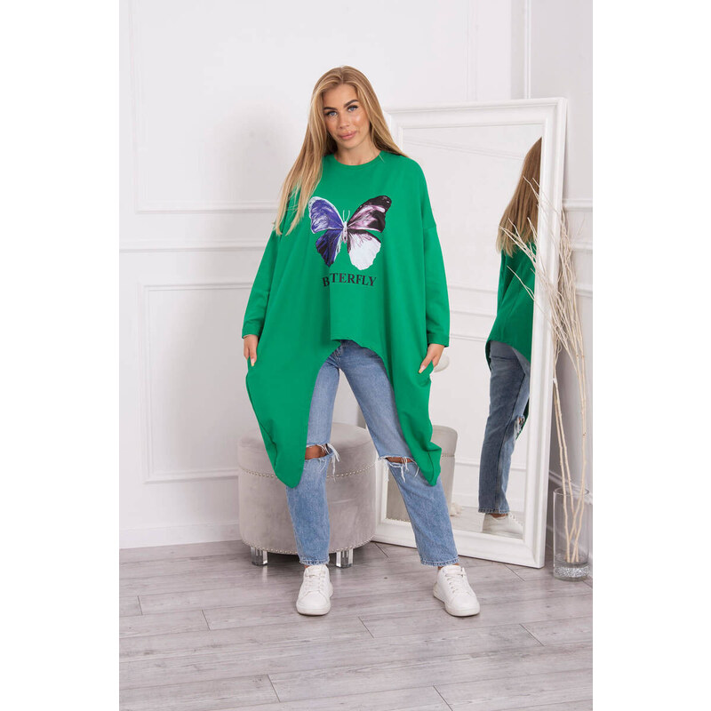K-Fashion Oversize halenka s potiskem světle zelená