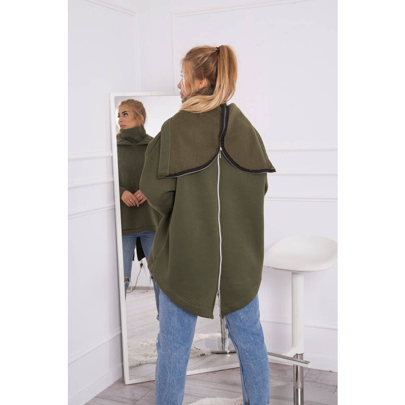 K-Fashion Zateplená mikina se zipem na zádech v barvě khaki