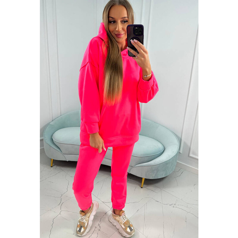 K-Fashion Zateplená sada s mikinou s kapucí růžová neonová