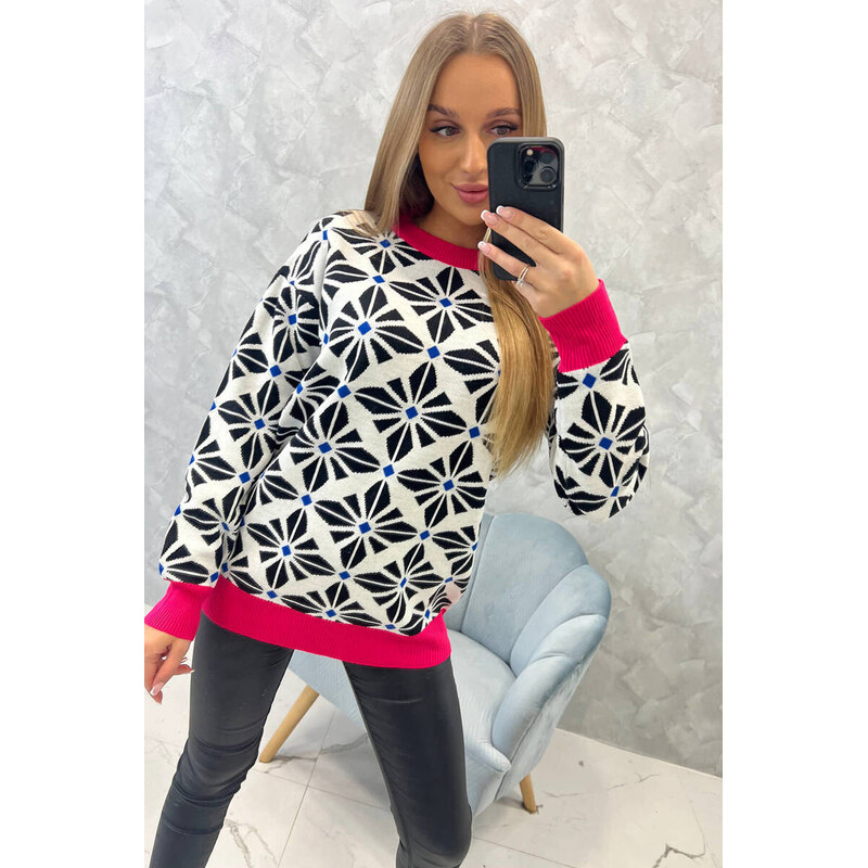 K-Fashion Svetr s geometrickým motivem bílý