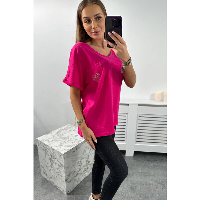 K-Fashion Bavlněná halenka s kapsou fuchsiová