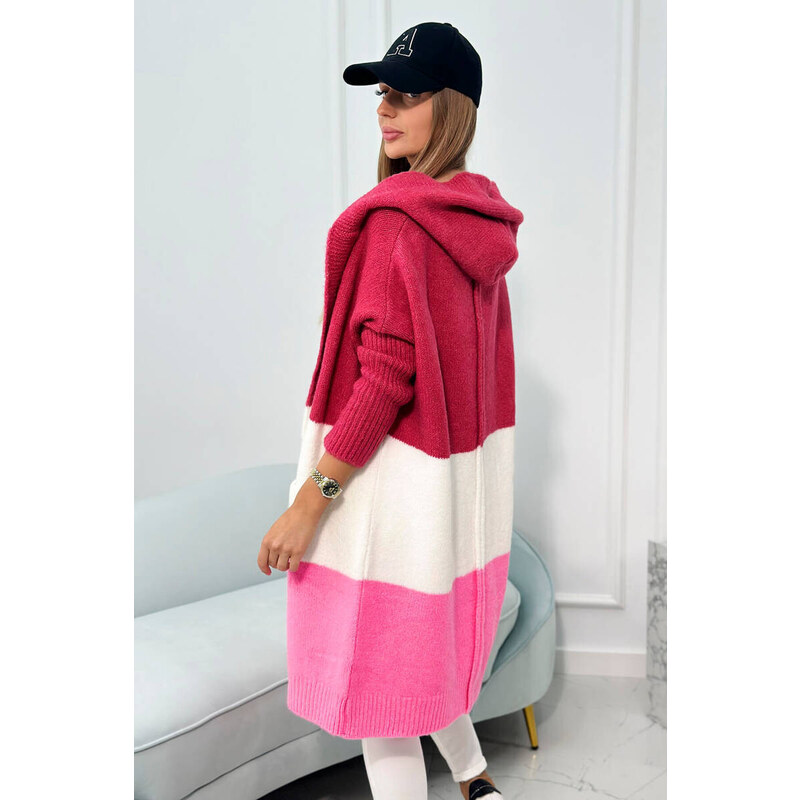 K-Fashion Svetr s vlnou tříbarevný fuchsia+ecru+světle růžová