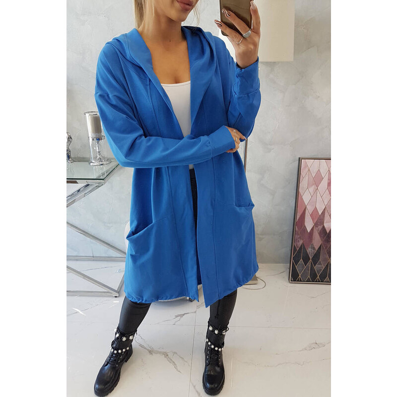 K-Fashion Chrpově modrá bunda s kapucí nadměrné velikosti