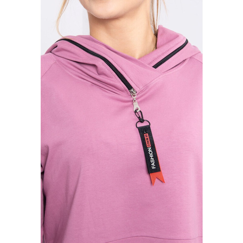 K-Fashion Tmavě růžová tunika na zip s kapucí Oversize