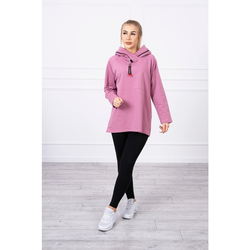 K-Fashion Tmavě růžová tunika na zip s kapucí Oversize