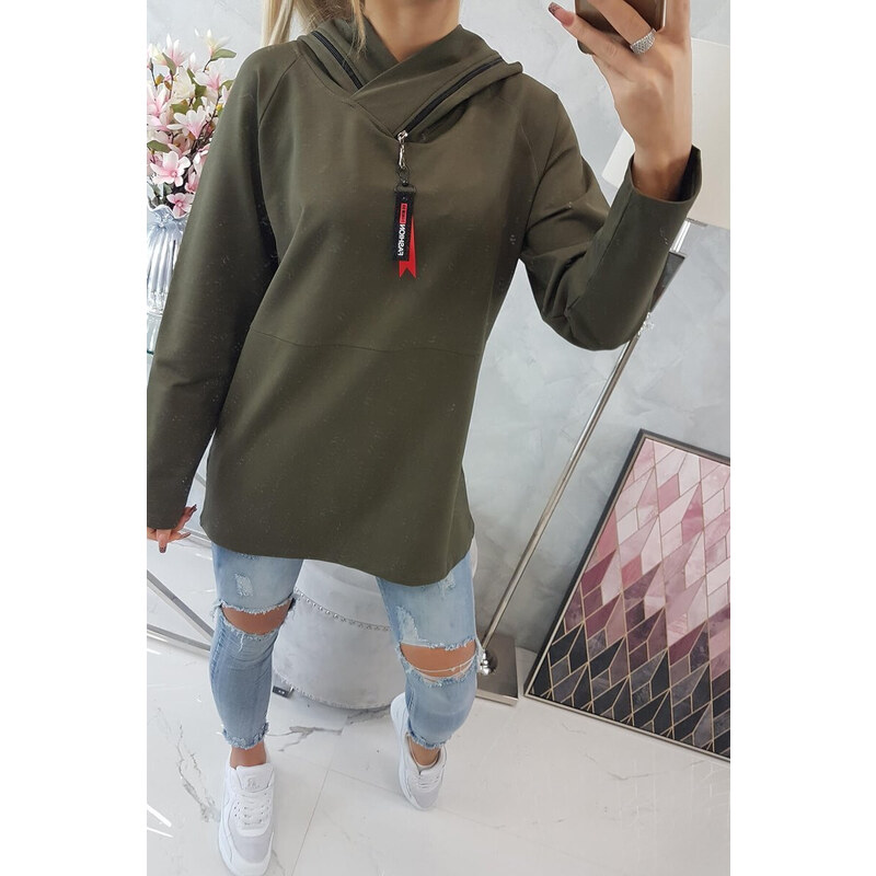 K-Fashion Tunika na zip s kapucí Oversize khaki barva 84234649