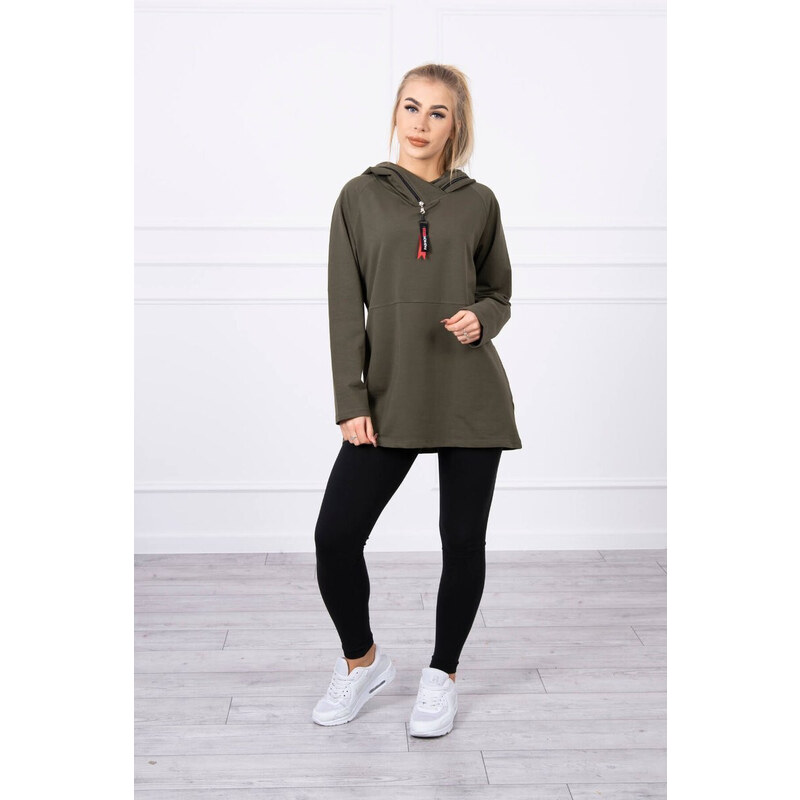 K-Fashion Tunika na zip s kapucí Oversize khaki barva