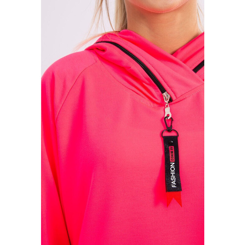 K-Fashion Tunika na zip s kapucí Oversize pink neon