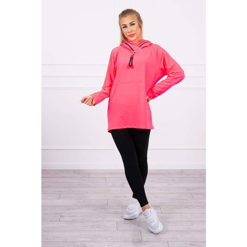 K-Fashion Tunika na zip s kapucí Oversize pink neon