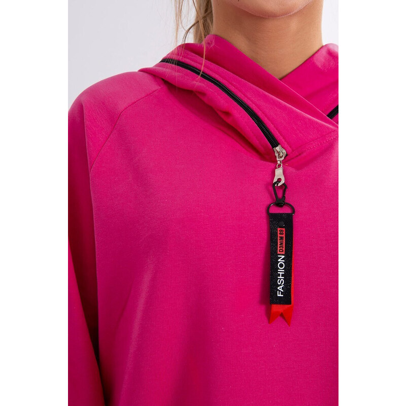 K-Fashion Tunika na zip s kapucí Oversize fuchsiová 84234693