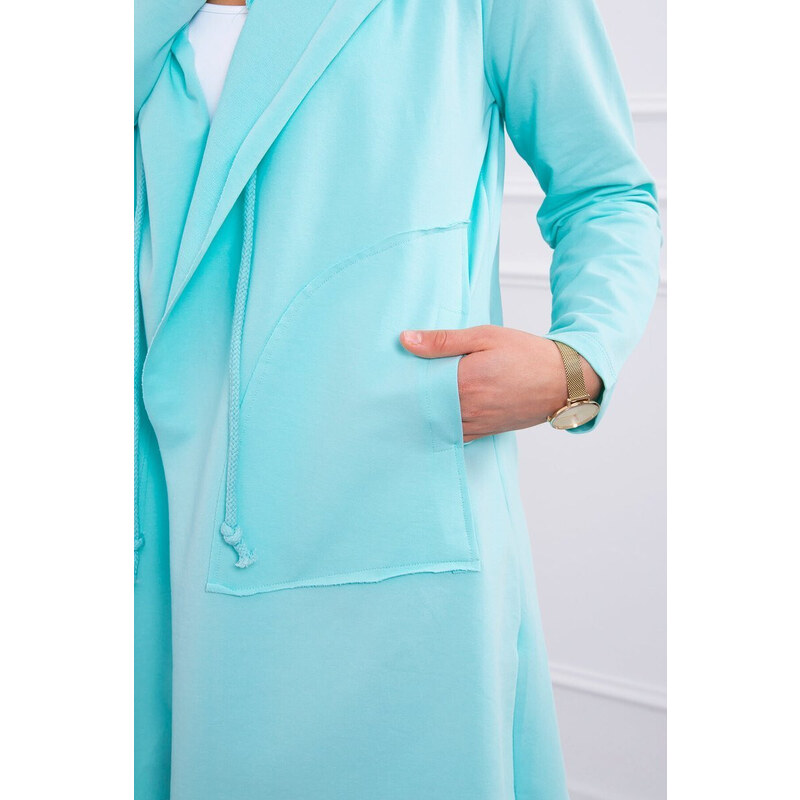 K-Fashion Volná bunda s kapucí v mátové barvě