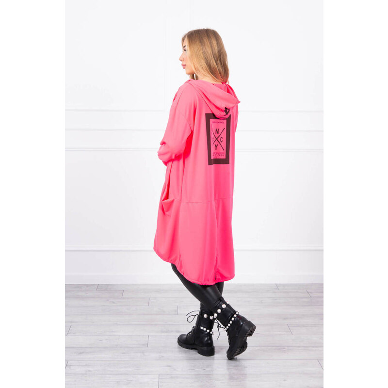 K-Fashion Bunda oversize s kapucí růžová neonová