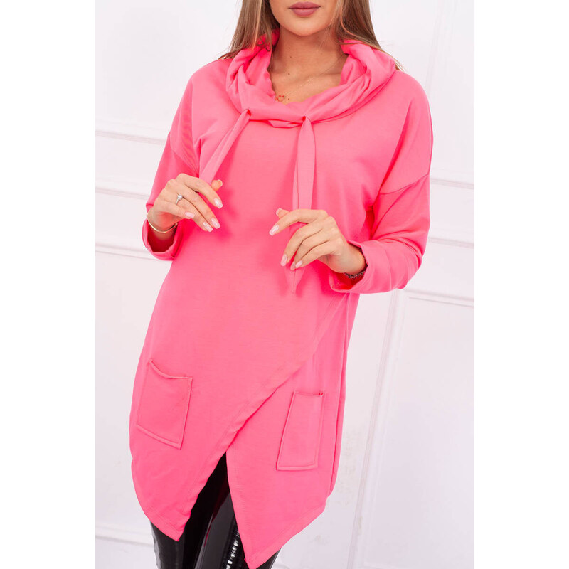 K-Fashion Oversize tunika s obálkou vpředu růžová neonová