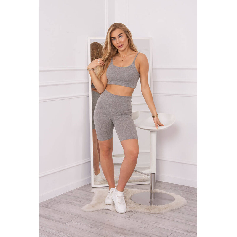 K-Fashion Sportovní set top + legíny šedá