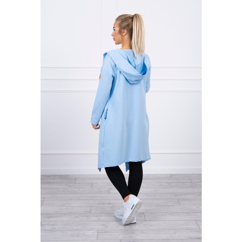 K-Fashion Dlouhý kabát s kapucí modrý 84237339